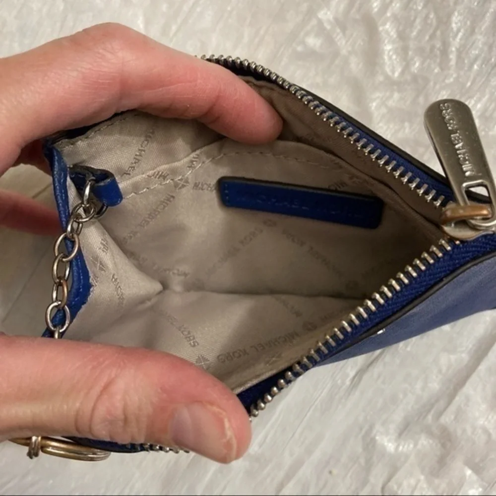 Michael Kors blue saffiano leather keyring card mini coin wallet